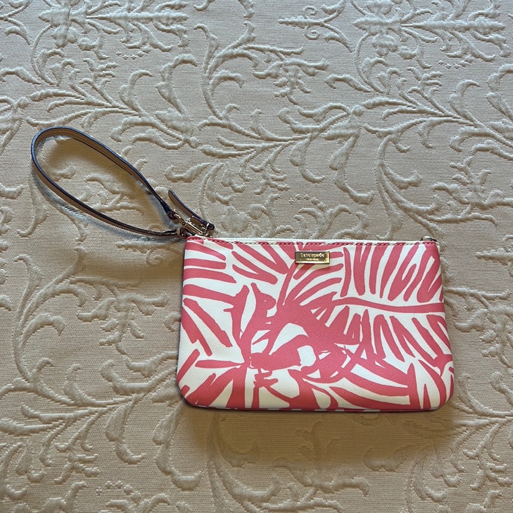 Kate Spade Pink and White Tropical Wristlet